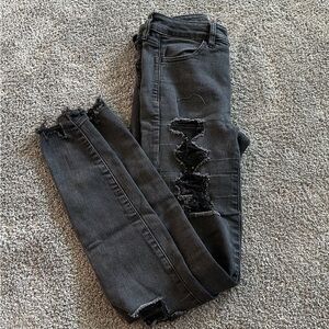 American Eagle Outfitters Charcoal Distressed Skinny Jeans